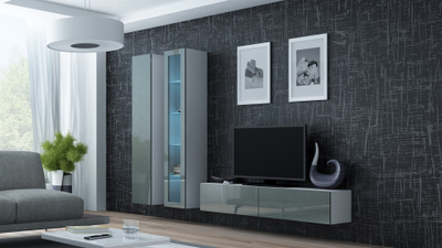 Komodë TV Cama Meble Vigo 140, 140 cm, e bardhë gri me shkëlqim