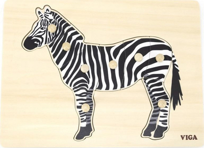 Puzzle druri Montessori Viga Toys Zebra, 8 copa, me kapëse
