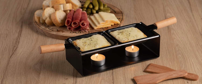Set raclette Maku, 2 tiganë, metal edhe dru ahu, i zi