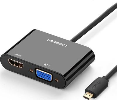 Adapter video UGREEN Micro HDMI në VGA, 1080p, dalje audio 3.5mm, i zi