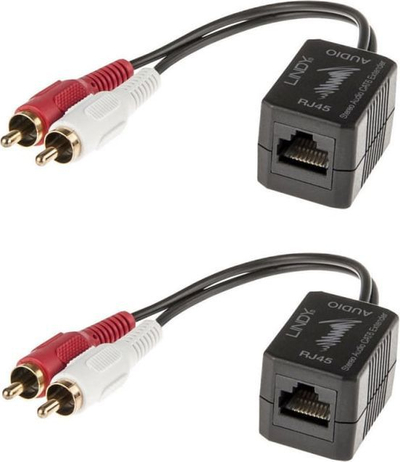 Adapter AV Lindy 70460, RCA x2 në RJ-45, 0.1m, i zi