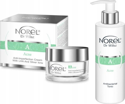 Set kujdesi fytyre Norel Dr Wilsz Acne, krem anti-papërsosmëri me LHA dhe jone argjendi, tonik antibakterial, i bardhë