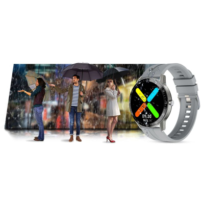Smartwatch G.Rossi SW018-2, ekran rrumbullak me ngjyra, rrip silikoni, gri