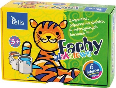Ngjyrë tempera për fëmijë Tetis, 6 ngjyra, 20ml
