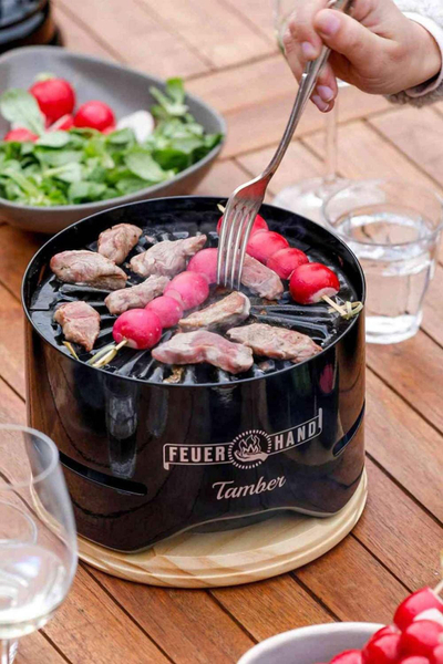 Grill tavoline me qymyr Petromax Feuerhand Tamber, 7.9", çelik me veshje pluhuri, i zi