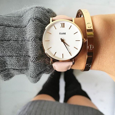 Orë dore Cluse Minuit Rose Gold White/Pink CL30001