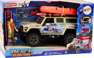 Lodër makinë terreni LEAN Toys Surfer, me figurë dhe aksesorë, me drita dhe tinguj, bezhë