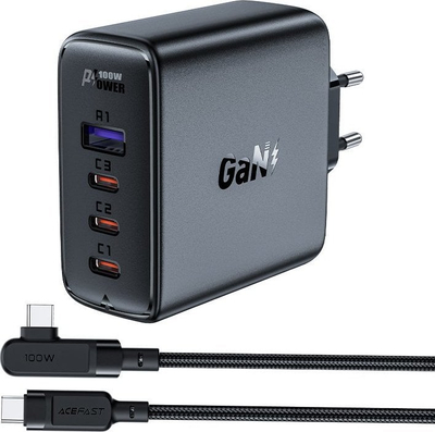 Karikues GaN Acefast A37, 100W, 3x USB-C 1x USB-A, i zi