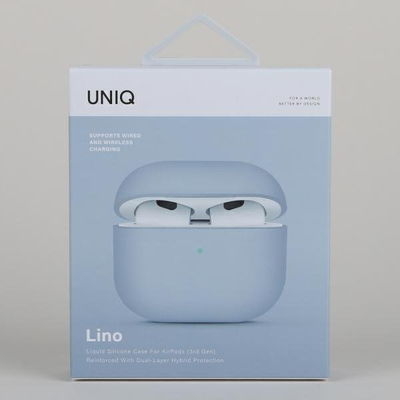 Mbrojtëse për AirPods 3 Uniq Lino, silikon, për gjeneratën e 3, blu e çelët