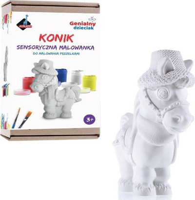 Lodër pikturimi Askato Brilliant Kid Sensory Pony, figurë gipsi, me ngjyra dhe furçë, e bardhë
