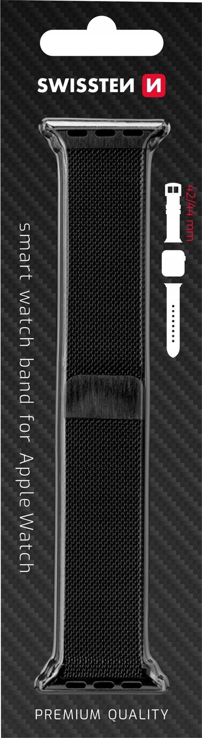 Rrip metalik Swissten Mesh për Apple Watch, 42–44 mm, i zi