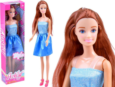 Kukull Anlily princeshë, flokë të gjata, 30 cm, fustan blu
