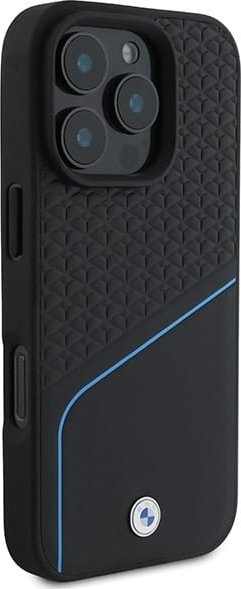 Mbulesë telefoni BMW prej lëkure Sign BMHMP16L23RDCLK për iPhone 16 Pro 6.3", me MagSafe, e zezë
