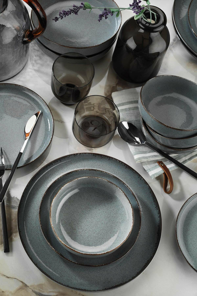 Set enësh Hermia Loods, 16 pjesë, porcelan, gri e errët