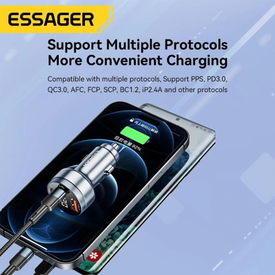 Karikues makine Essager 80W, 2x USB A Type C PD, gri