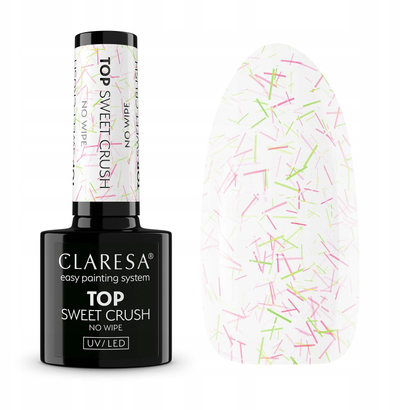 Top coat xheli Clarese Sweet Crush, No Wipe, 5g, transparent me grimca pastel