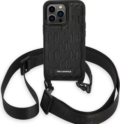 Mbulesë telefoni Karl Lagerfeld KLHCP14LSTMMK, për iPhone 14 Pro 6.1", me rrip, e zezë