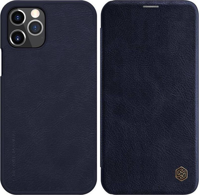 Mbrojtëse lëkure për celular Nillkin QIN për Apple iPhone 12 Pro Max, e kaltër e errët