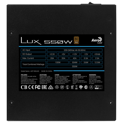 Furnizues me energji Aerocool LUX 550W, 80Plus Bronze, 12 cm, i zi