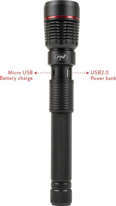 Dritë dore PNI Adventure F450, 1500 lm, 4400 mAh, alumini, e zezë