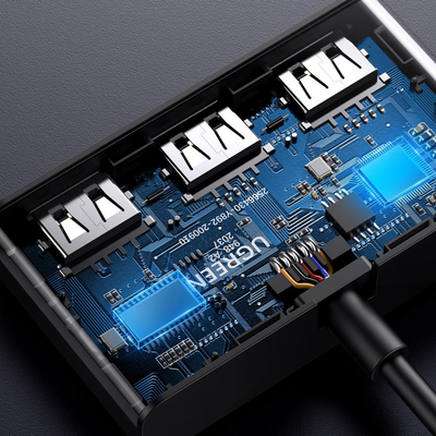 USB делител UGREEN 2 во 3, 3 USB-порти, со 2 кабли, црн