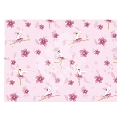 Letër ambalazhi Gift Wrapping Paper Lux D078, 100x70cm, me balerina dhe lule, rozë