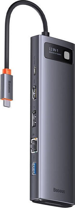Dock USB C Baseus Metal Gleam BSU3545, 12 në 1, me HDMI dhe RJ45, gri metalik