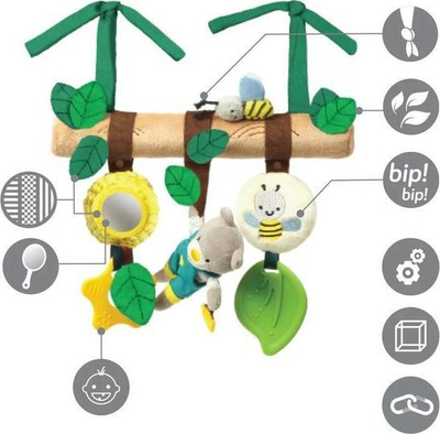 Lodër edukative varëse karroce BabyOno Teddy Gardener, me hark, shumëngjyrëshe