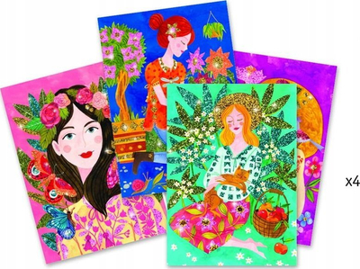 Креативен сет со сјај Djeco Glitter Board Kit The Scent of Flowers, 4 табли, повеќебоен