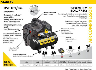 Компресор за автомобили Stanley (B2BL104STF564), 230V, 0,75 KM / 550W, 1450 вртежи во минута
