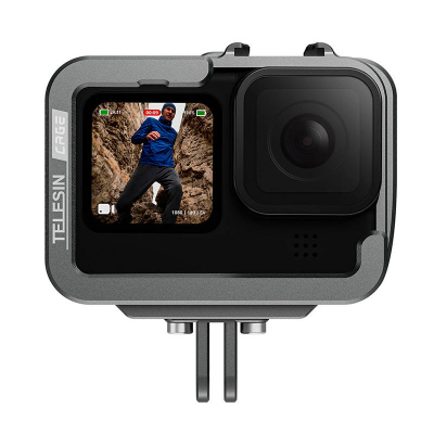Kornizë mbrojtëse TELESIN për GoPro Hero 12 11 10 9, aliazh alumini, me fiksim Cold Shoe, gri