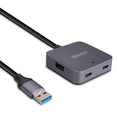 Hub USB Lindy 10m, USB 3.0, 4 porta, gri