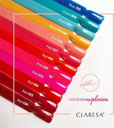 Llaku xhel për thonj Claresa SoakOff Rainbow Explosion, UV LED, Red 425, 5 g