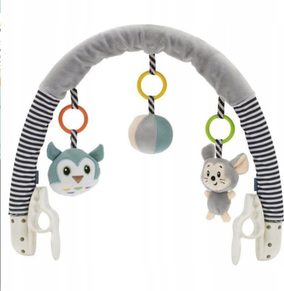 Hark lodrash pelushi Baby Mix Plush Arch, për karrocë dhe ulëse makine, me lodra të varura, gri