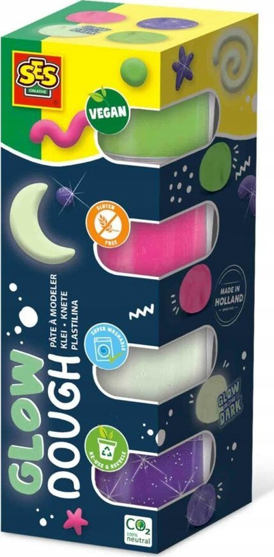 Set plasteline SES Creative Feel Good Dough Glow 00516, 4x90g, që ndrit në errësirë, shumëngjyrësh