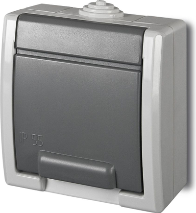 Prizë teke Elektro-Plast Aquant Schuko, me kapak mbrojtës, IP55, gri