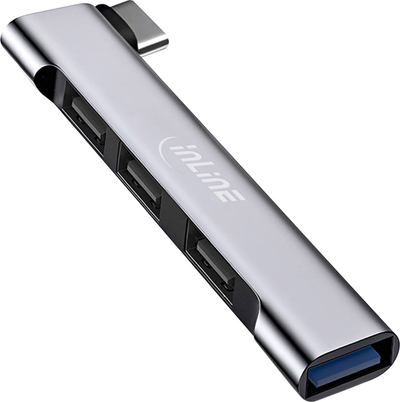 USB-C HUB InLine Slim, 4 порти, USB 3.0 и USB 2.0, сива