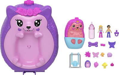 Set lojërash Polly Pocket Hedgehog Mom and Baby, çantë lodër, për fëmijë 4+