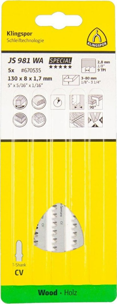 Tehe sharrë pendël Klingspor JS 981 WA, 130x8x1.7mm, set 5 copë, metalike