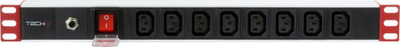 Prizë PDU rafti Techly I-CASE STRIP-813T, 19" 1U, 8x C13, e zezë argjend