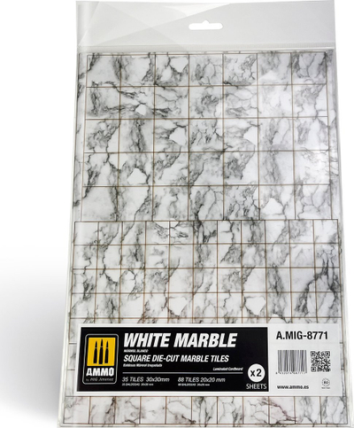 Fletë dekorative Ammo White Marble, katrore, set 2 copë, mermer i bardhë
