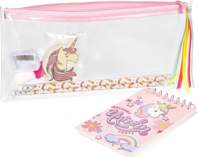 Set shkollor Unicorn, penar me zinxhir, fletore me spirale, shumëngjyrësh