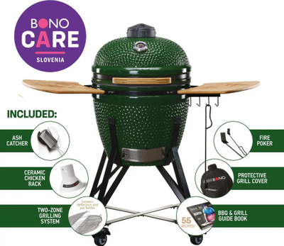 Grill keramik me qymyr Kamado Bono Zalgiris Green, 55cm, i gjelbër