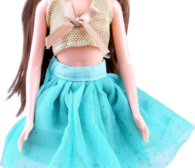 Kukull Emily ZA3542, 31cm, me çantë shpine dhe fustan rezervë, blu