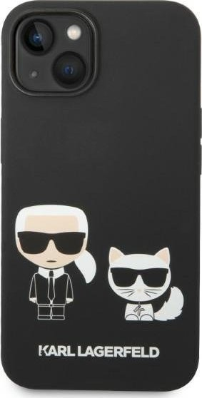 Kapak telefoni Karl Lagerfeld Karl and Choupette, MagSafe, silikon, për iPhone 14, i zi