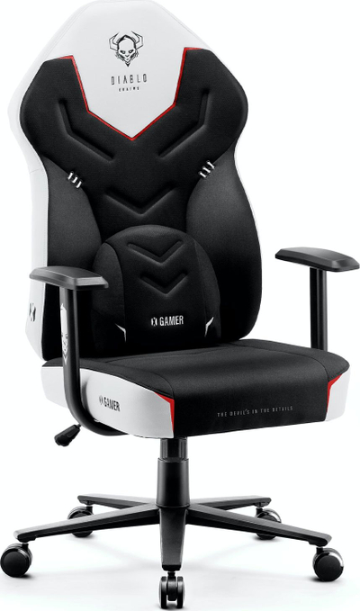 Kомпјутерска гејминг столица Diablo Chairs X-Gamer Snow White, ергономска, со потпирачи за раце, црно-бела