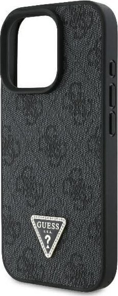 Mbështjellës telefoni Guess Leather Logo Rhinestone Crossbody për iPhone 16 Pro Max 6.9", me rrip, i zi