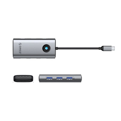 Hub USB C Orico PW11 6P, 6 në 1, HDMI 4K, gri argjendtë