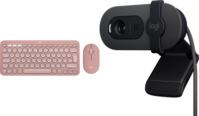 Set tastiere dhe mausi me kamerë Logitech Pebble 2 Combo dhe Brio 100, wireless, Full HD 1080p, i zi
