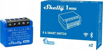 Rele e zgjuar Shelly 1 Mini Gen 3, me WiFi dhe Bluetooth, 1 kanal 8A, e bardhë